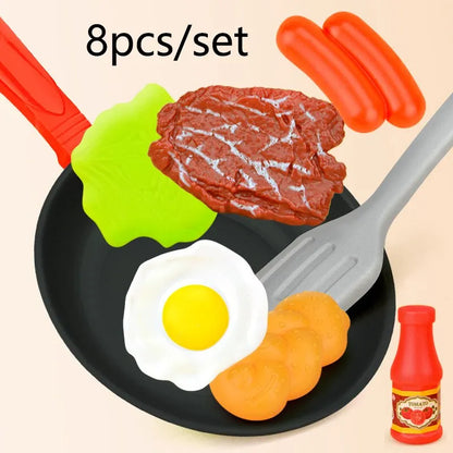 8PCS Simulation Kitchen Toy Set – Pretend Cooking Play Set for Kids with Pot, Steak & Food Items