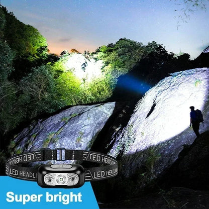 Super Bright LED Headlamp USB-C Rechargeable Sensor Headlight Waterproof Flashlight for Camping Hiking Fishing Emergenc