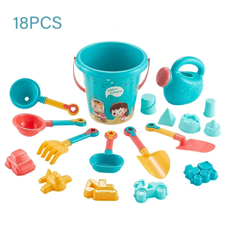 18PCS Beach Toy Set for Kids – Sand Bucket & Outdoor Water Play Tools for Seaside Fun