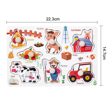 Wooden Hand Grab Boards Baby Educational Cartoon Vehicle Animals Fruits 3D Puzzles Kids Early Education Toys TMZ﻿