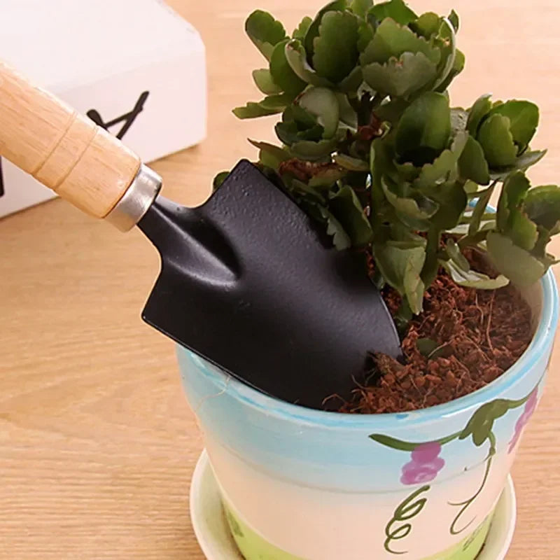 Mini Garden Tool Set (3pcs) – Wooden Handle Shovel, Rake & Trowel for Indoor & Potted Plants
