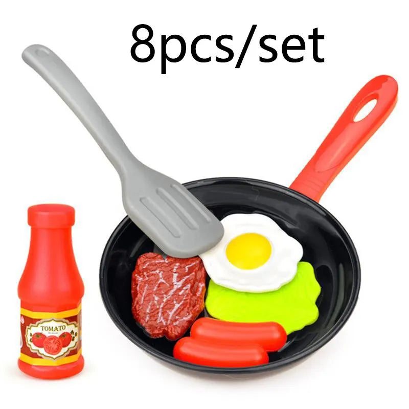 8PCS Simulation Kitchen Toy Set – Pretend Cooking Play Set for Kids with Pot, Steak & Food Items