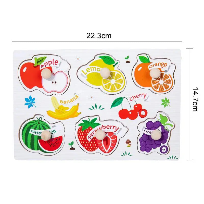 Wooden Hand Grab Boards Baby Educational Cartoon Vehicle Animals Fruits 3D Puzzles Kids Early Education Toys TMZ﻿