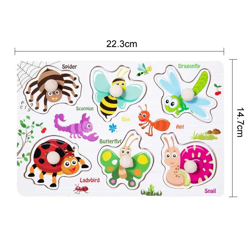 Wooden Hand Grab Boards Baby Educational Cartoon Vehicle Animals Fruits 3D Puzzles Kids Early Education Toys TMZ﻿