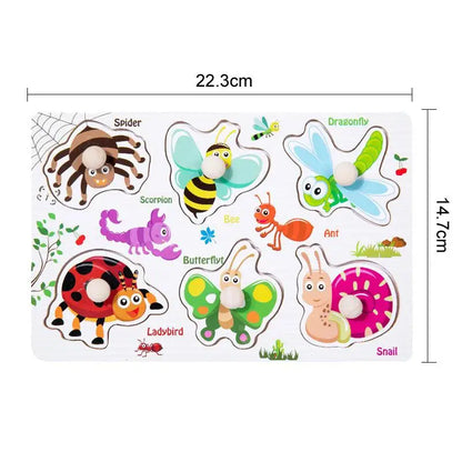 Wooden Hand Grab Boards Baby Educational Cartoon Vehicle Animals Fruits 3D Puzzles Kids Early Education Toys TMZ﻿