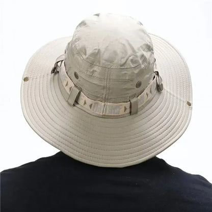 Summer Men Bucket Hat – Outdoor UV Protection Wide Brim Panama Safari Fishing & Hiking Cap