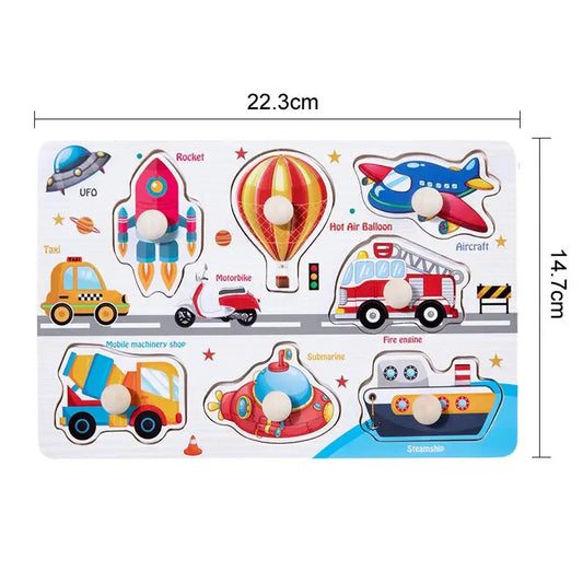 Wooden Hand Grab Boards Baby Educational Cartoon Vehicle Animals Fruits 3D Puzzles Kids Early Education Toys TMZ﻿