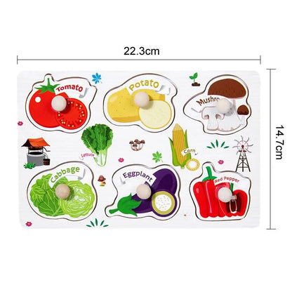 Wooden Hand Grab Boards Baby Educational Cartoon Vehicle Animals Fruits 3D Puzzles Kids Early Education Toys TMZ﻿