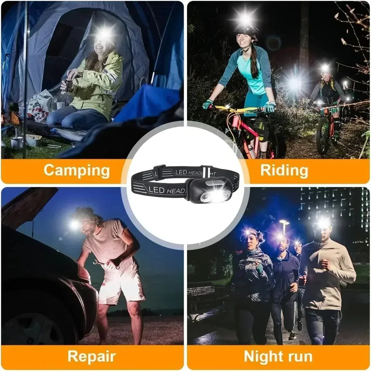 Super Bright LED Headlamp USB-C Rechargeable Sensor Headlight Waterproof Flashlight for Camping Hiking Fishing Emergenc