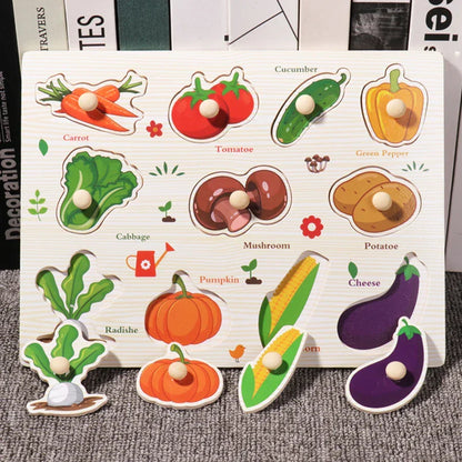 Wooden Hand Grab Boards Baby Educational Cartoon Vehicle Animals Fruits 3D Puzzles Kids Early Education Toys TMZ﻿