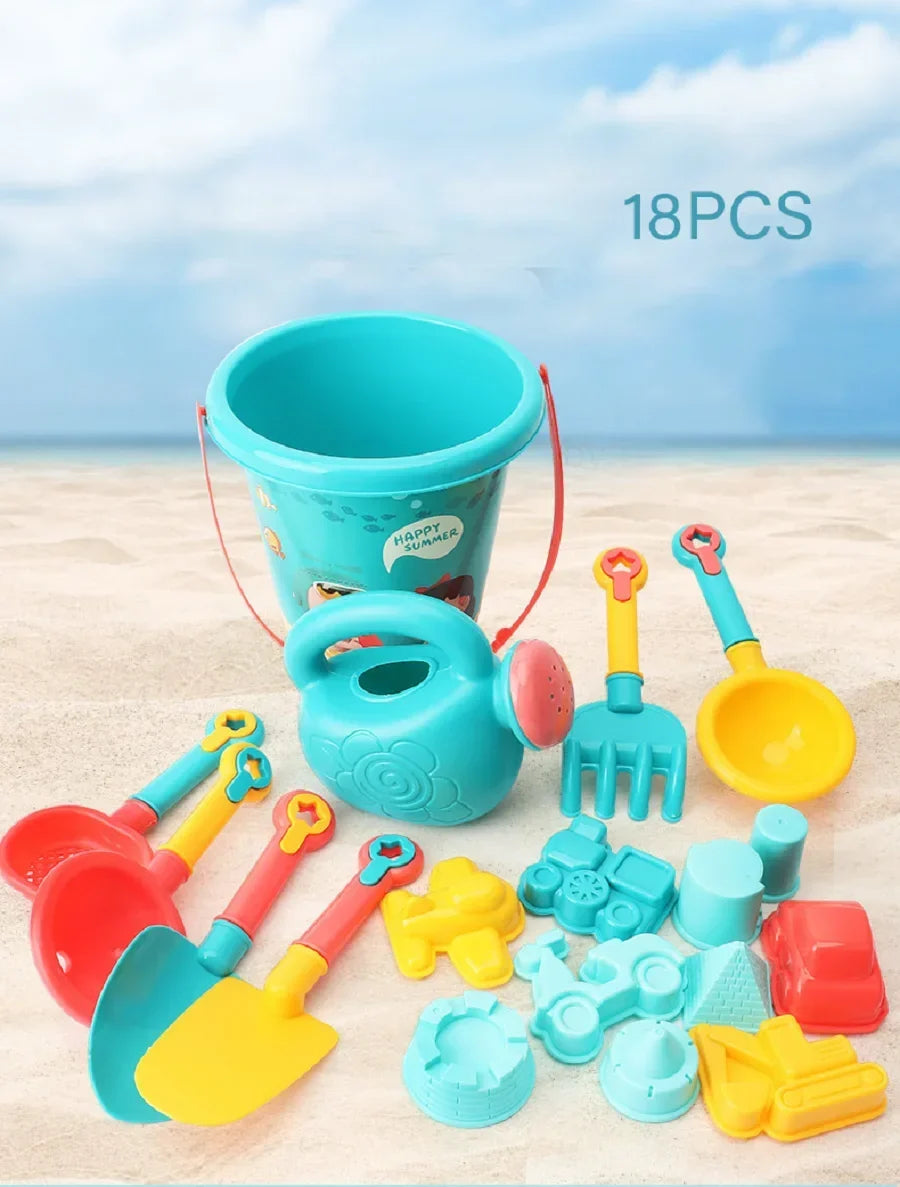 18PCS Beach Toy Set for Kids – Sand Bucket & Outdoor Water Play Tools for Seaside Fun