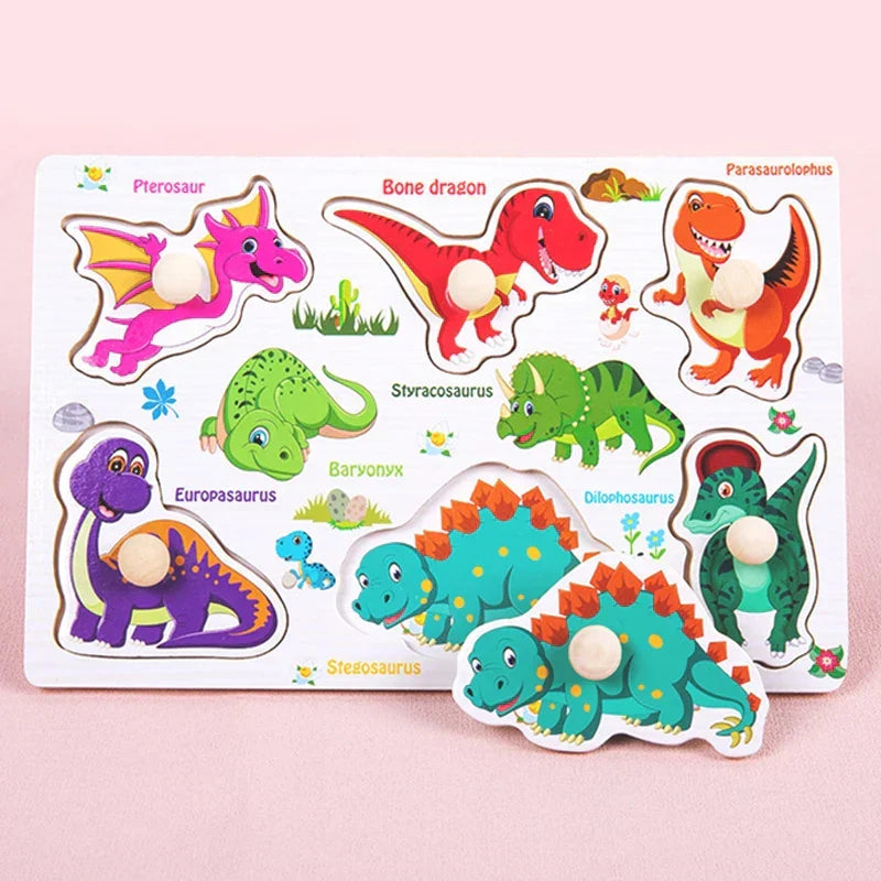Wooden Hand Grab Boards Baby Educational Cartoon Vehicle Animals Fruits 3D Puzzles Kids Early Education Toys TMZ﻿