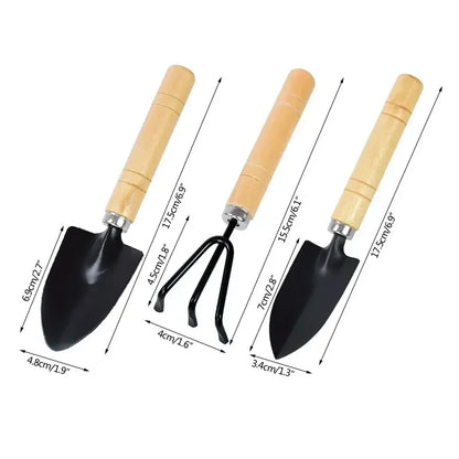 Mini Garden Tool Set (3pcs) – Wooden Handle Shovel, Rake & Trowel for Indoor & Potted Plants